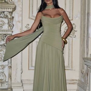 Chic Asymmetrical Olive Dress